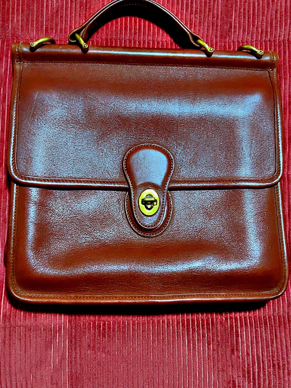 Coach Chestnut Brown Leather Top-Handle Briefcase with Gold Hardware